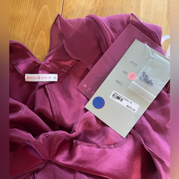 NWT ANOUSHKA G -London Silk Organza Ruffle Orchid Maxi Gown w/ appliqué flowers - Picture 11 of 13